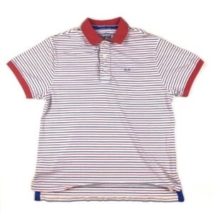 CREMIEUX Premium Denim Polo Shirt Stripe Short Sleeve Red White Blue Size Large